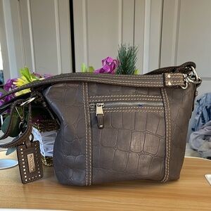 Tignanello Gray Shoulder Bag with Croc-Embossed Design